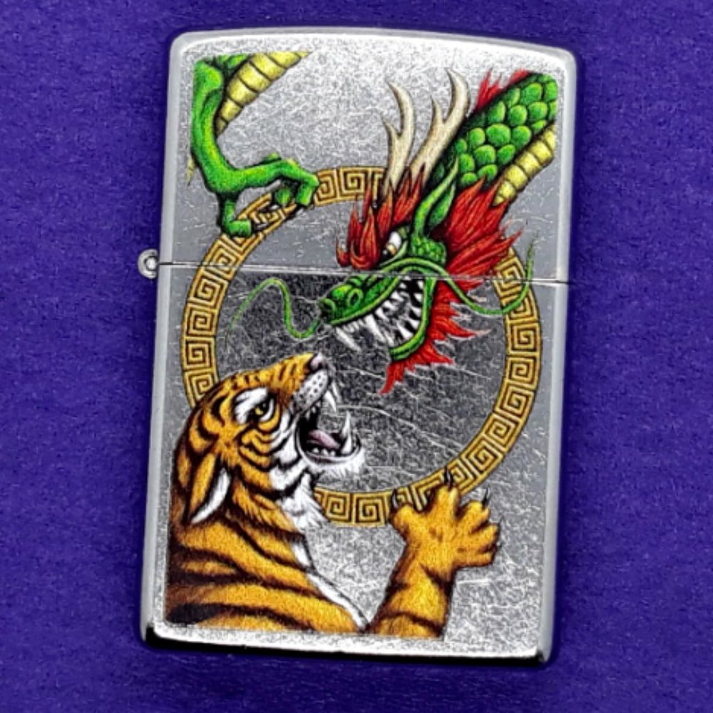 Dragon Vs. Tiger Yin & Yang Authentic Zippo Collectible Street Chrome # 29837